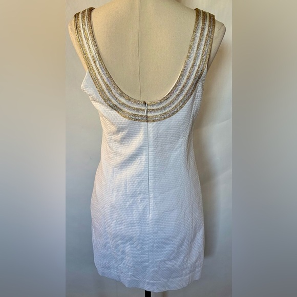 NWOT Lily Pulitzer Valli Shift Dress Resort
White w/Gold Silver Trim Size 4 - Picture 7 of 13